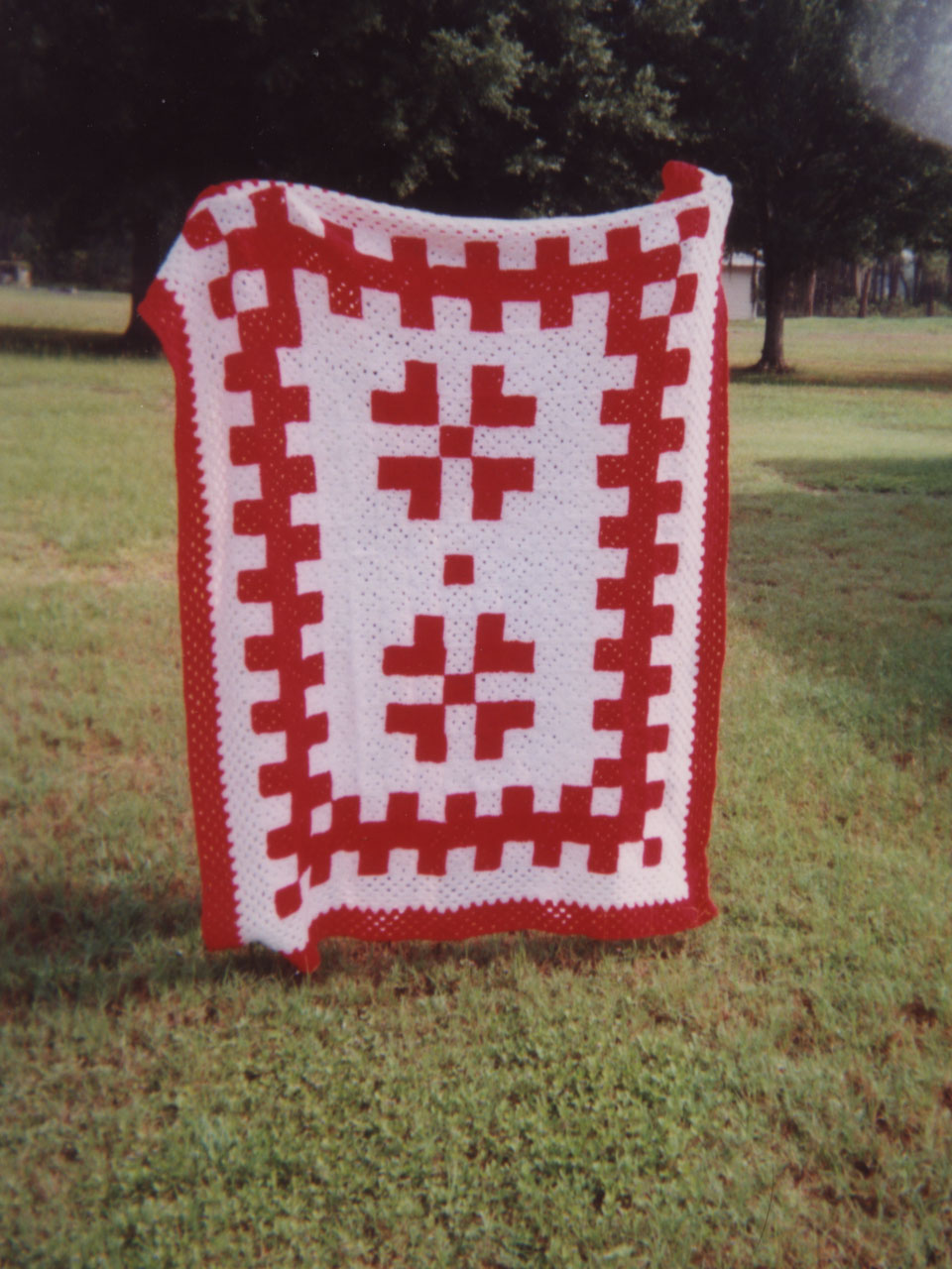 Heart Tracks in Snow blanket - red on white