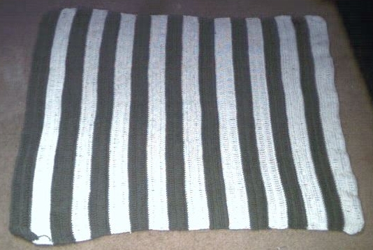 Green and white striped dog blanket